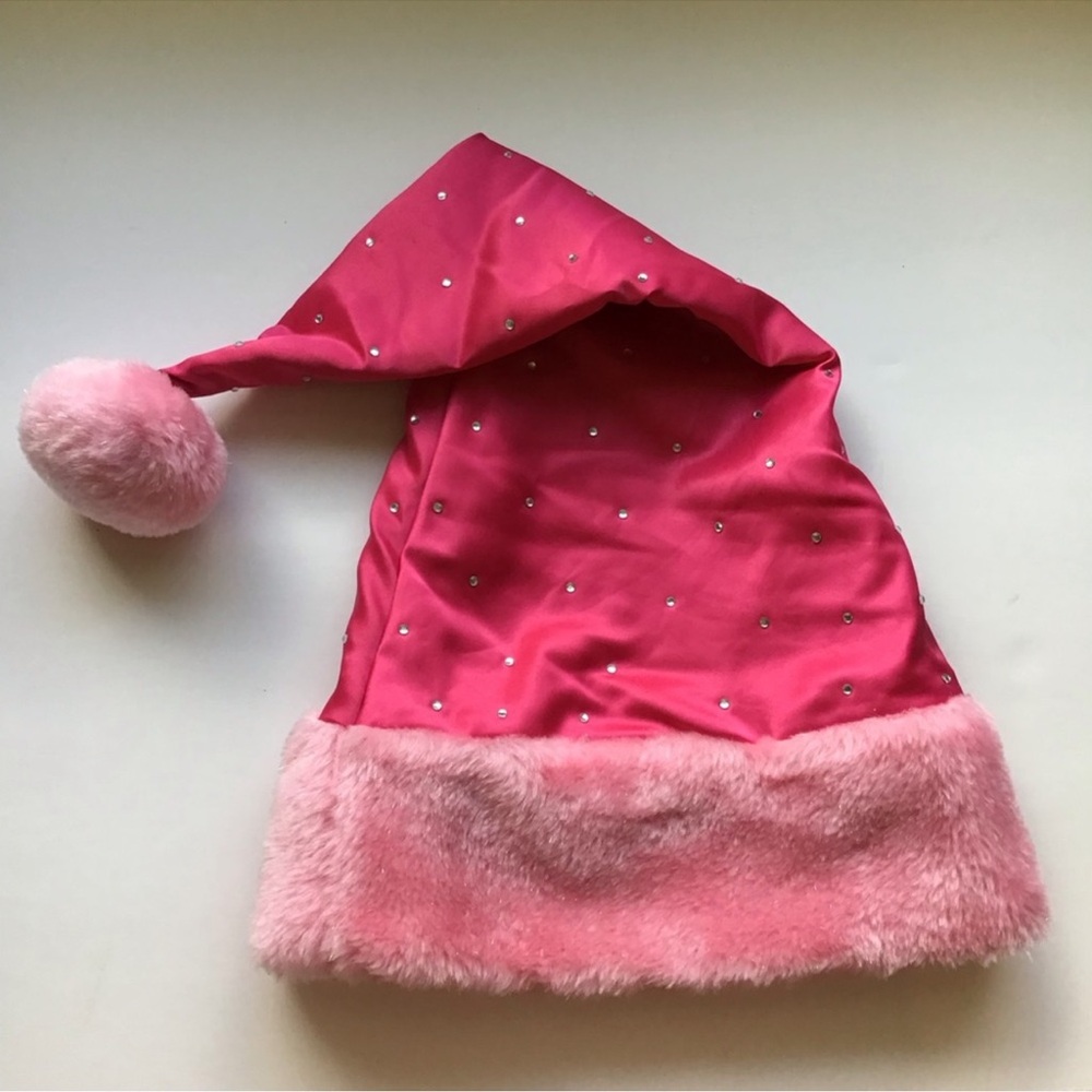 Victoria’s Secret Pink Satin Rhinestone Faux Fur Santa Hat